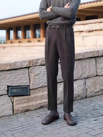 Muške hlače za odijelo, talijanski stil Napulja, slim-fit, visok struk, ravna kroj, poliester 96% mješavina, bez glačanja