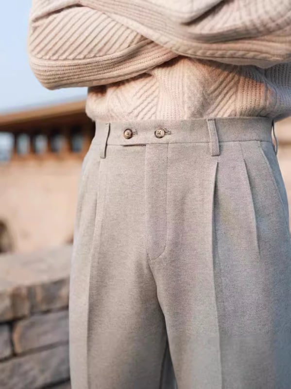Muške hlače za odijelo, talijanski stil Napulja, slim-fit, visok struk, ravna kroj, poliester 96% mješavina, bez glačanja