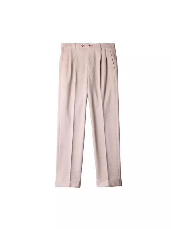 Muške hlače za odijelo, talijanski stil Napulja, slim-fit, visok struk, ravna kroj, poliester 96% mješavina, bez glačanja