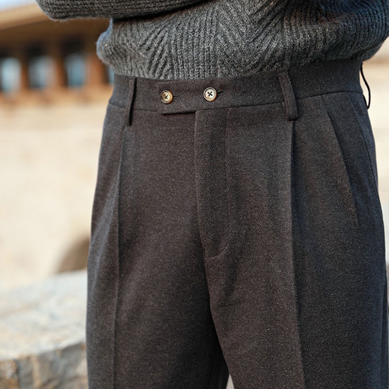 Muške hlače za odijelo, talijanski stil Napulja, slim-fit, visok struk, ravna kroj, poliester 96% mješavina, bez glačanja
