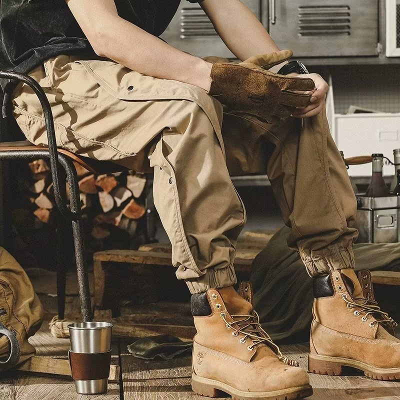 Muške radne casual hlače, do gležnja, srednji pojas, zatvaranje vezicom, poliester twill
