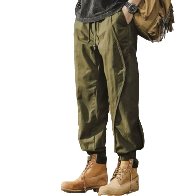 Muške radne casual hlače, do gležnja, srednji pojas, zatvaranje vezicom, poliester twill