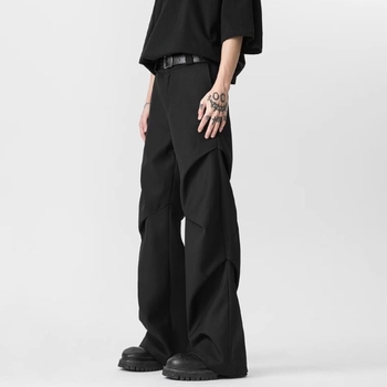 Pantaloni casual drepti, talie medie, fermoar, pliuri, poliester 95%+