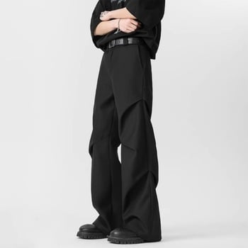 Pantaloni casual drepti, talie medie, fermoar, pliuri, poliester 95%+