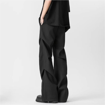 Pantaloni casual drepti, talie medie, fermoar, pliuri, poliester 95%+