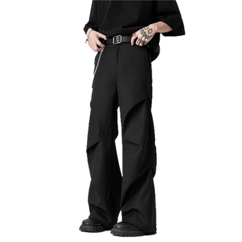 Pantaloni casual drepti, talie medie, fermoar, pliuri, poliester 95%+