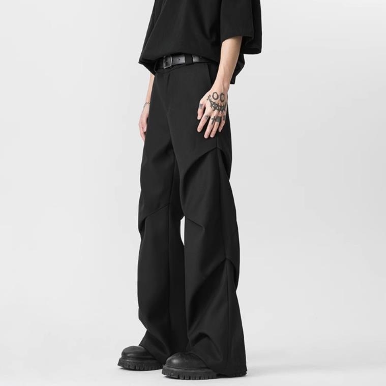 Pantaloni casual drepti, talie medie, fermoar, pliuri, poliester 95%+