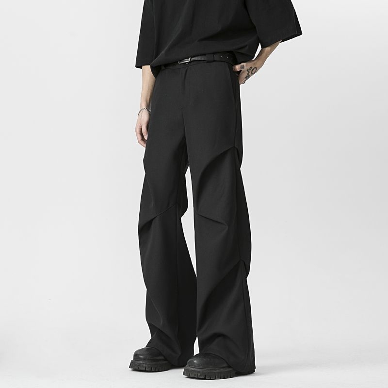 Pantaloni casual drepti, talie medie, fermoar, pliuri, poliester 95%+