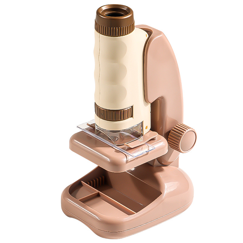 Ručný prenosný mikroskop v karikatúrnom dizajne, mini tri-in-one mikroskop pre výučbu biológie/chemie, plastová konštrukcia, vhodný pre deti 7–14 rokov.