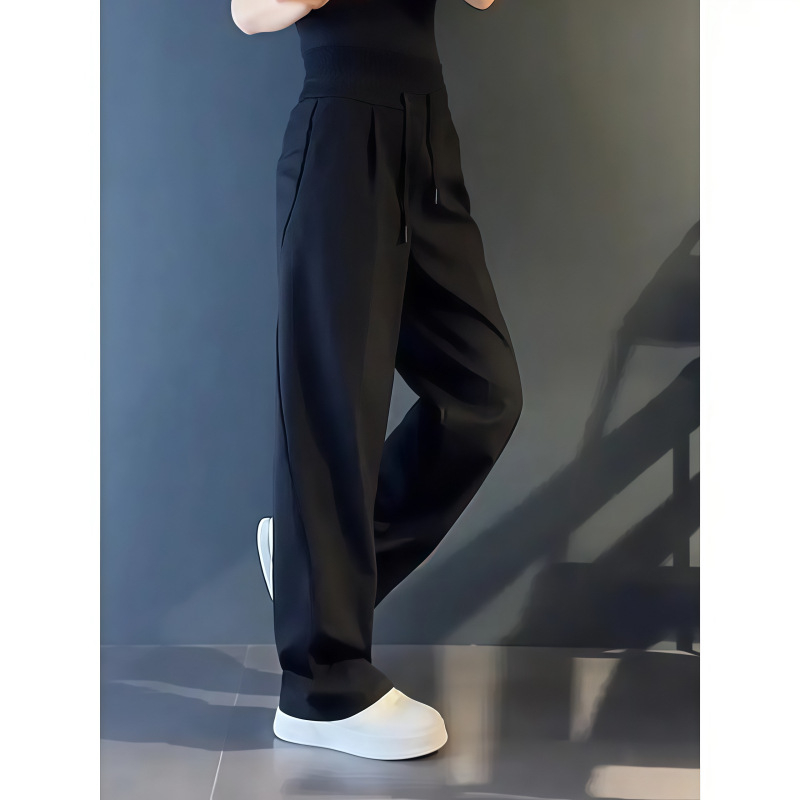 Muške casual ravne hlače, srednji pojas, jednofarbna poliester smjesa, zip detalj, proljeće-jesen