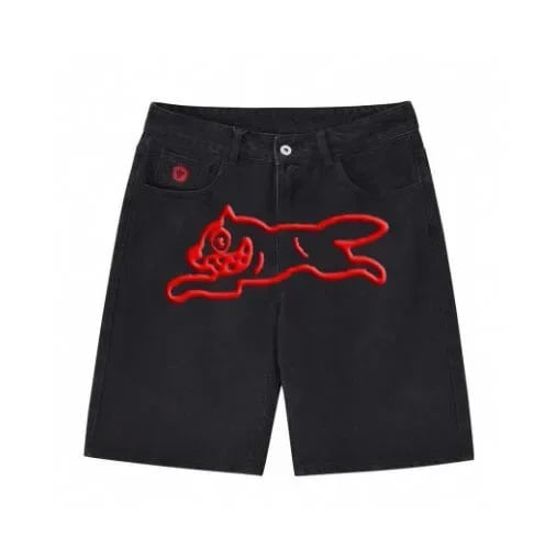 Pánske denimové šortky s potlačou Flying Dog, 95% denim, Rovný strih, Tlač a farbenie, Jarné 2025