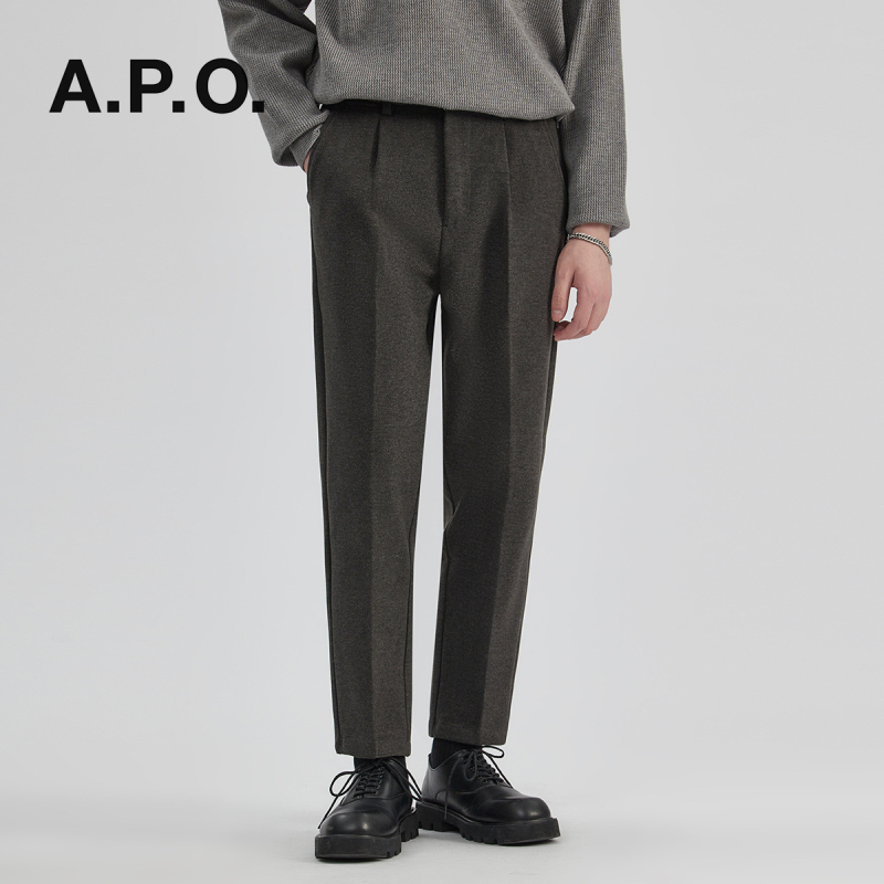 Pánske nohavice v korejskom štýle, rovný strih, stredný pás, zapínanie na zips, hrubá polyestrová zmes látky