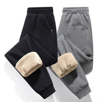 Pánske nohavice z fleece bavlny, zima, voľný strih, stredný pás, vrecká na zips