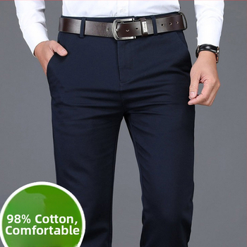 Pánske nohavice z 98% bavlny, vysoký pás, rovný strih, dlhé, zimné, bez žehlenia