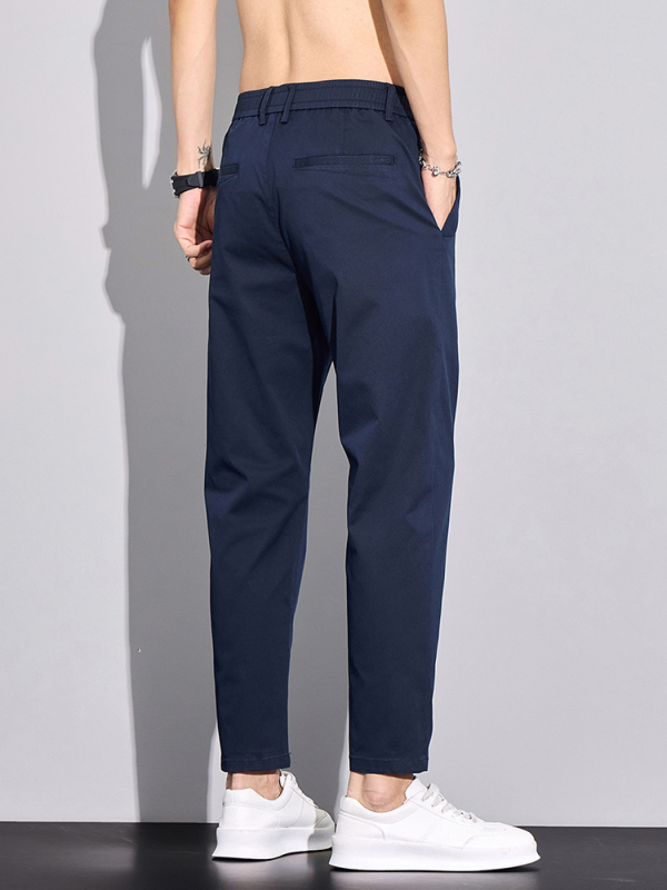 Pánske cropped nohavice so strečovou zmesou, úzky strih, stredný pás, jednofarebné, bavlna-poliesterová zmes