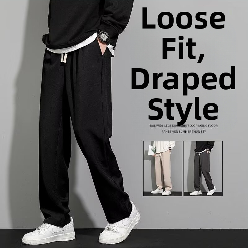 Kórejský štýl pánske casual dlhé nohavice, rovný strih, stredný pás, šnúrka v páse, 95% polyester, bez záhybov