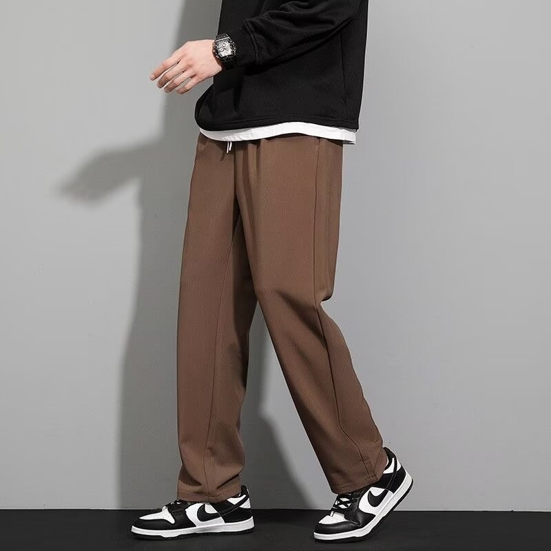 Kórejský štýl pánske casual dlhé nohavice, rovný strih, stredný pás, šnúrka v páse, 95% polyester, bez záhybov