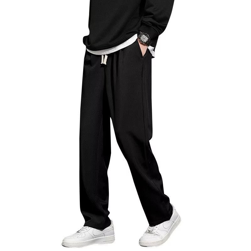 Kórejský štýl pánske casual dlhé nohavice, rovný strih, stredný pás, šnúrka v páse, 95% polyester, bez záhybov