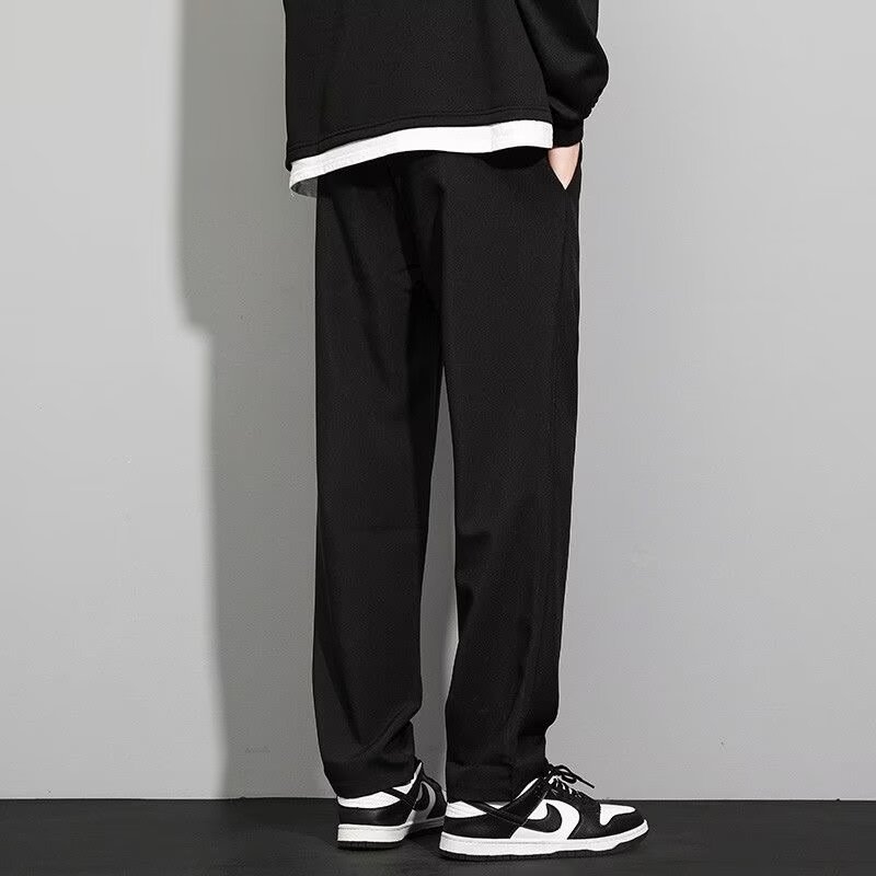 Kórejský štýl pánske casual dlhé nohavice, rovný strih, stredný pás, šnúrka v páse, 95% polyester, bez záhybov