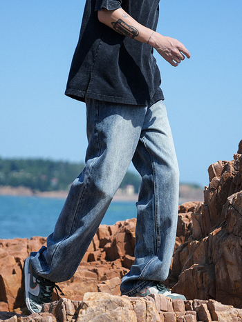 Džínsy voľného strihu, rovný strih, stredný pás, zips