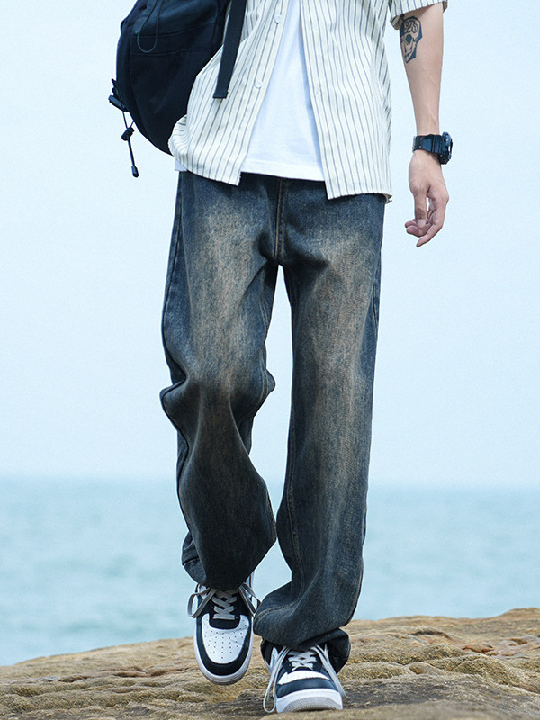 Džínsy voľného strihu, rovný strih, stredný pás, zips