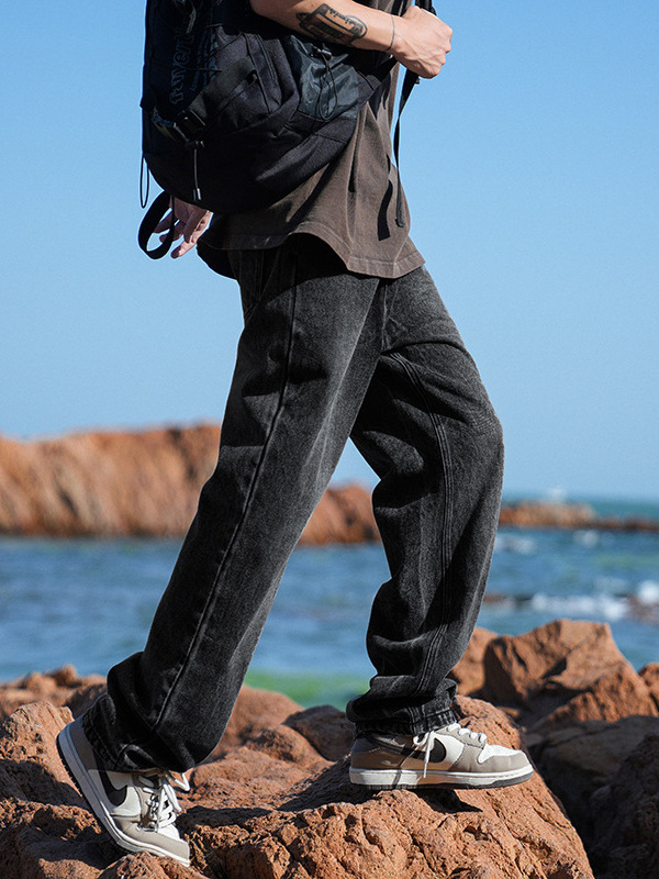 Džínsy voľného strihu, rovný strih, stredný pás, zips