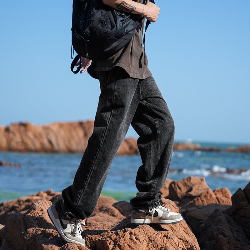 Džínsy voľného strihu, rovný strih, stredný pás, zips