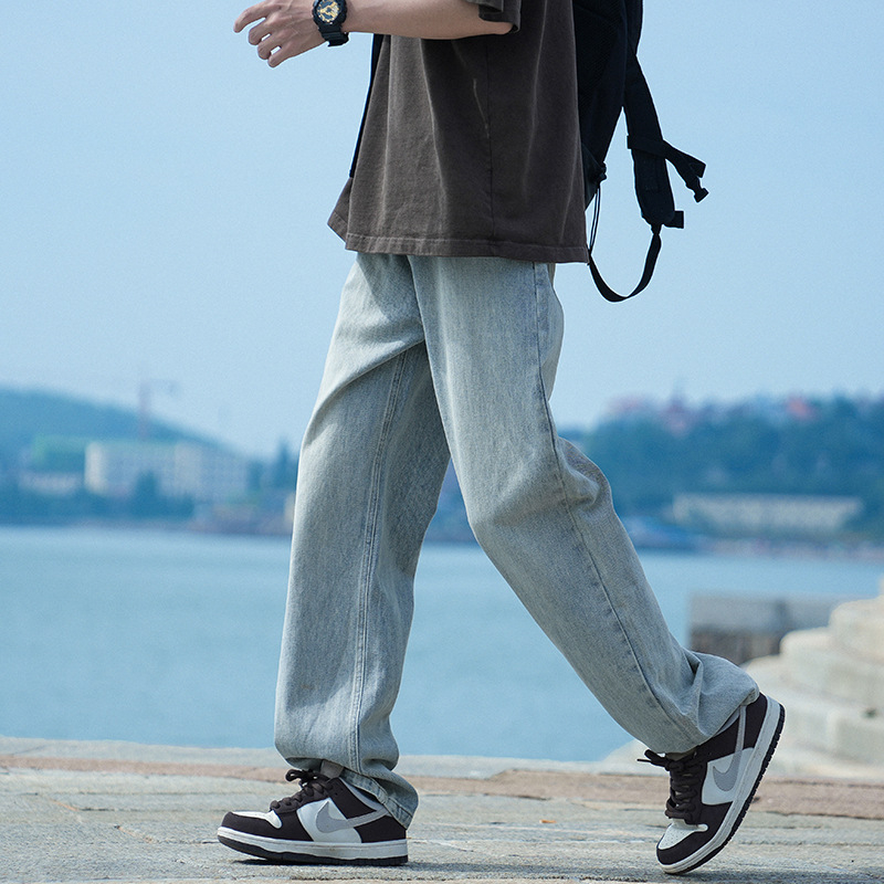 Džínsy voľného strihu, rovný strih, stredný pás, zips