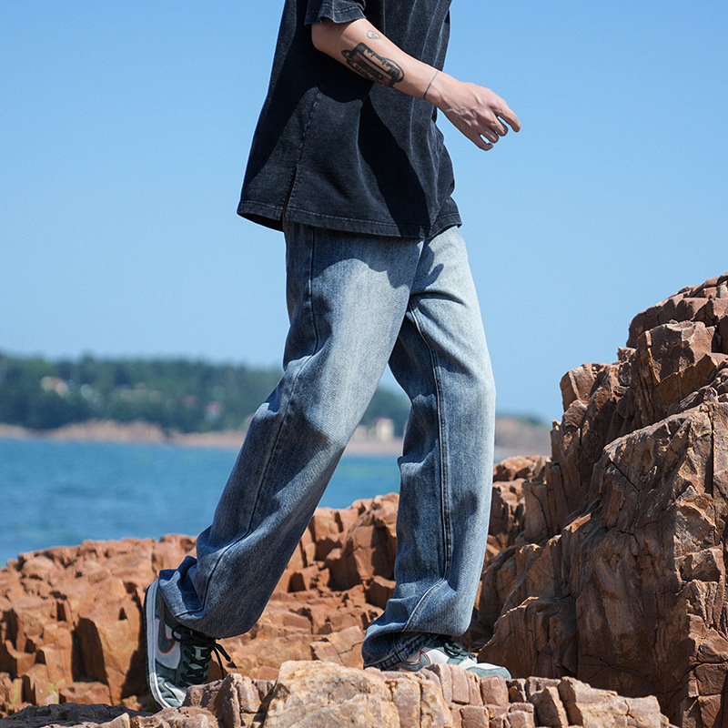 Džínsy voľného strihu, rovný strih, stredný pás, zips