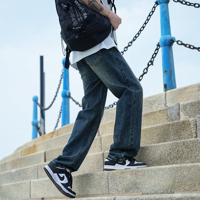 Džínsy voľného strihu, rovný strih, stredný pás, zips