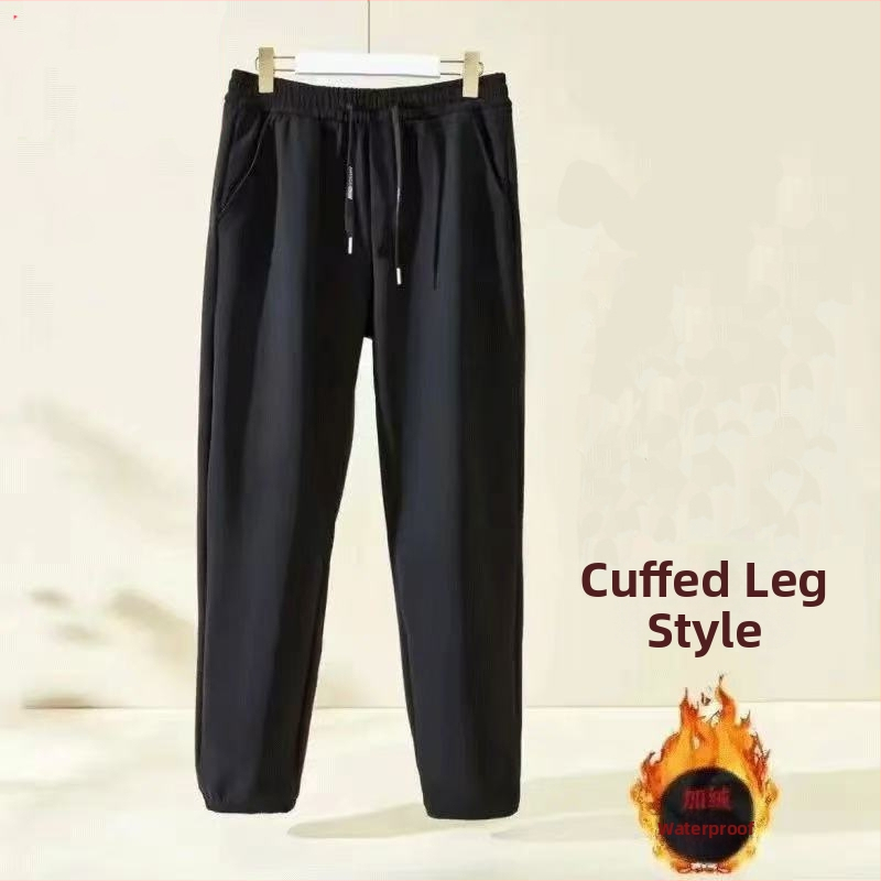 Fleece-vooderdatud tuulekindlad sportpüksid, kõrge vöökohaga ning nöör reguleeritav, nailon-elastaan kangas, paksud sügis-talvised pikad püksid