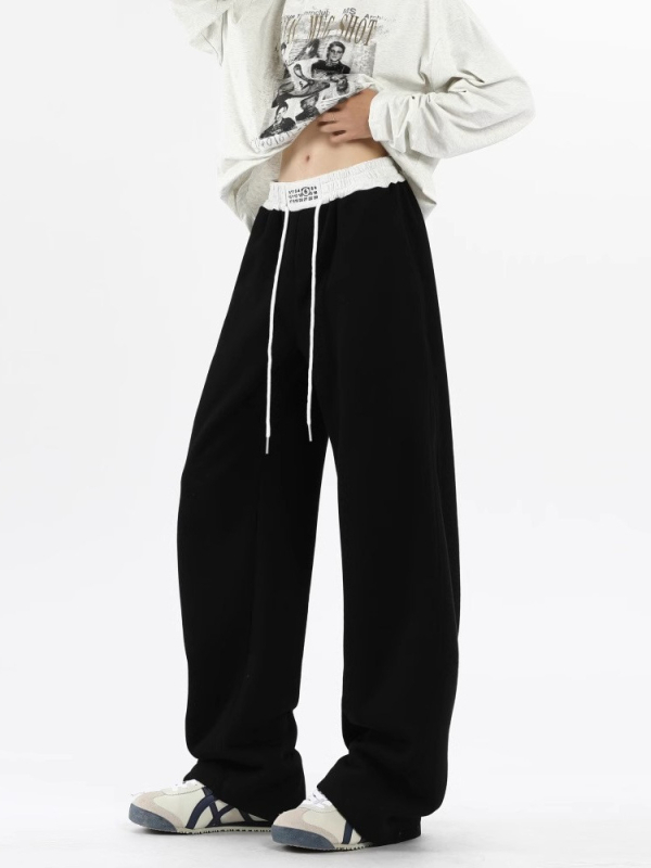 Pánske zimné voľné športové nohavice, s opaskom a šnúrkou na zapínanie, polyester