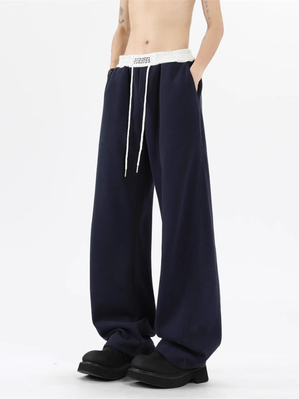 Pánske zimné voľné športové nohavice, s opaskom a šnúrkou na zapínanie, polyester