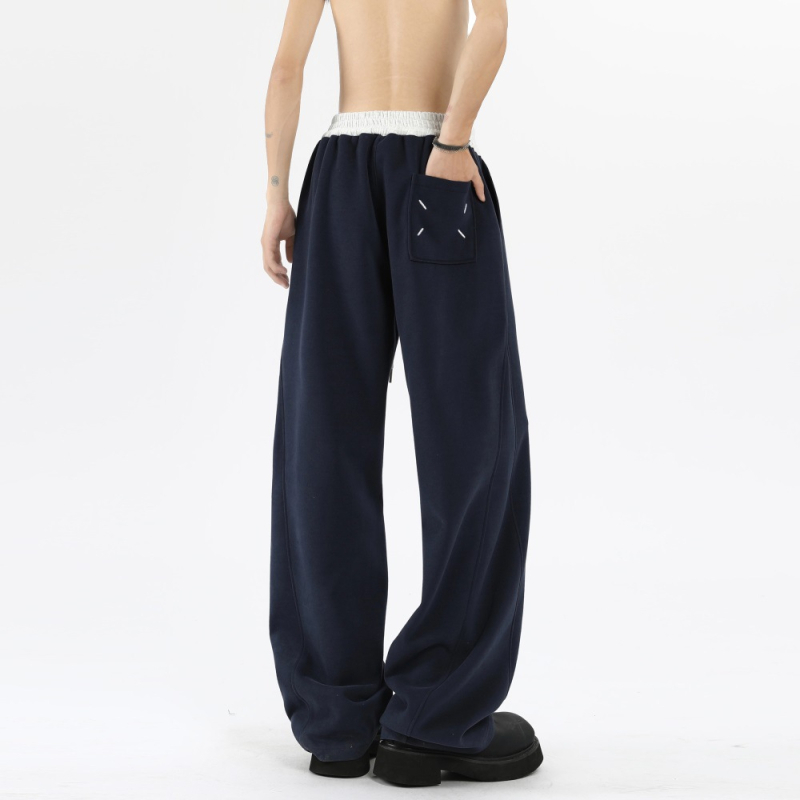 Pánske zimné voľné športové nohavice, s opaskom a šnúrkou na zapínanie, polyester