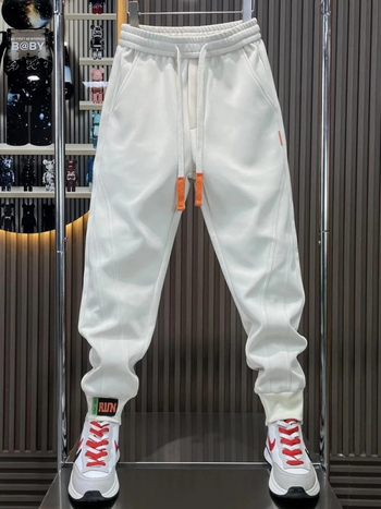 Pánske voľnočasové športové nohavice v štýle Kórejčanov, voľný strih, stredný pás, polyester, zapínanie šnúrkou