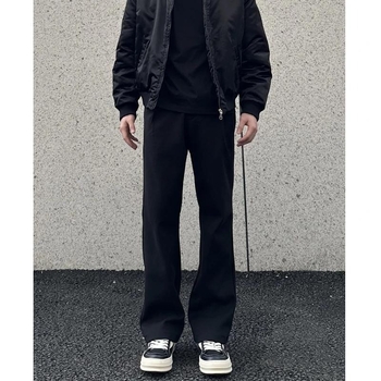 Pánske športové voľnočasové nohavice s rovným strihom, stredná výška pásu, šnúrka na zaväzovanie, priedušný polyesterový zmes, bez pokrčenia