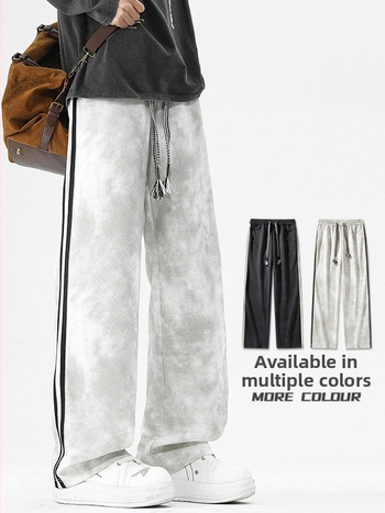 Pánske voľné casual nohavice, stredný pás, dlhé nohavice, šnúrkové zapínanie, tie-dye vzor