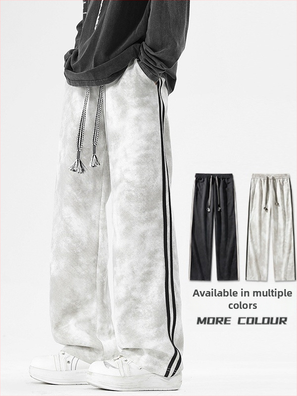 Pánske voľné casual nohavice, stredný pás, dlhé nohavice, šnúrkové zapínanie, tie-dye vzor