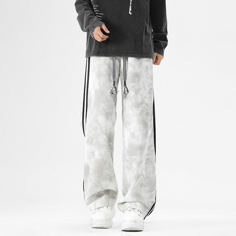 Pánske voľné casual nohavice, stredný pás, dlhé nohavice, šnúrkové zapínanie, tie-dye vzor