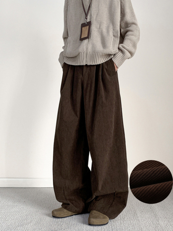 Corduroy muške casual hlače, opuštenog kroja, srednji pojas, šnira za podešavanje, ravne nogavice