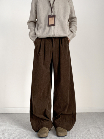 Corduroy muške casual hlače, opuštenog kroja, srednji pojas, šnira za podešavanje, ravne nogavice