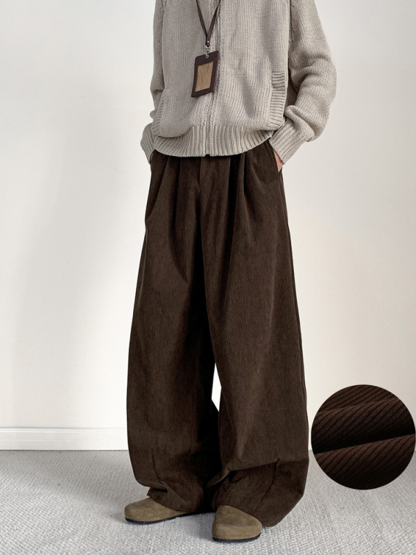 Corduroy muške casual hlače, opuštenog kroja, srednji pojas, šnira za podešavanje, ravne nogavice