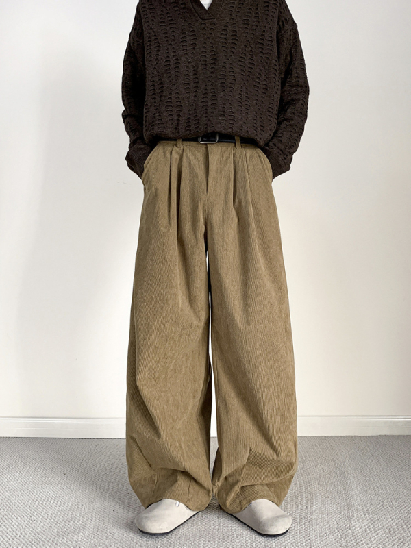 Corduroy muške casual hlače, opuštenog kroja, srednji pojas, šnira za podešavanje, ravne nogavice