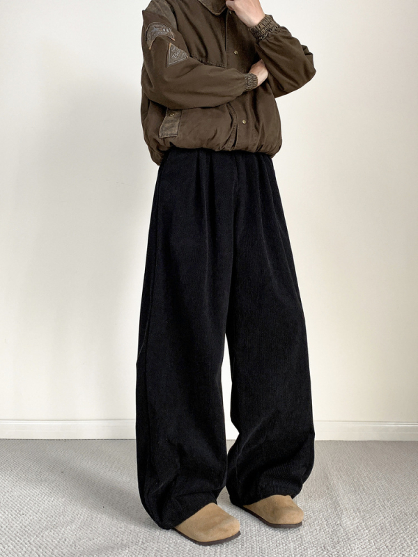 Corduroy muške casual hlače, opuštenog kroja, srednji pojas, šnira za podešavanje, ravne nogavice