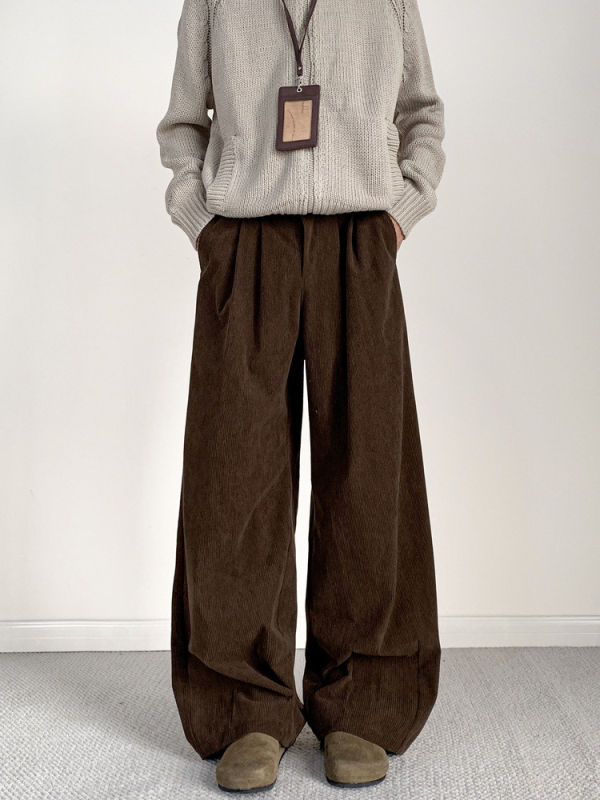 Corduroy muške casual hlače, opuštenog kroja, srednji pojas, šnira za podešavanje, ravne nogavice