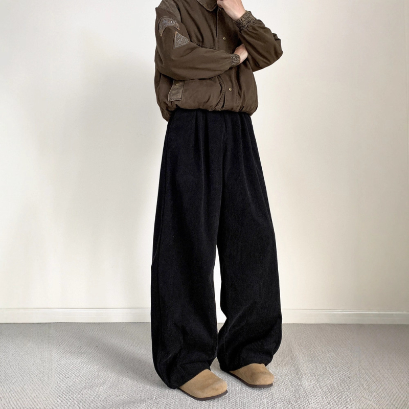 Corduroy muške casual hlače, opuštenog kroja, srednji pojas, šnira za podešavanje, ravne nogavice