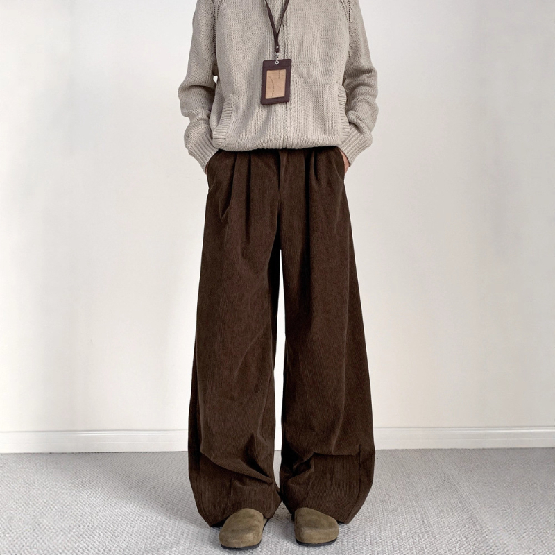 Corduroy muške casual hlače, opuštenog kroja, srednji pojas, šnira za podešavanje, ravne nogavice
