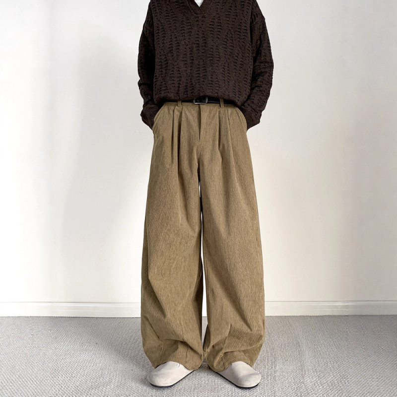 Corduroy muške casual hlače, opuštenog kroja, srednji pojas, šnira za podešavanje, ravne nogavice