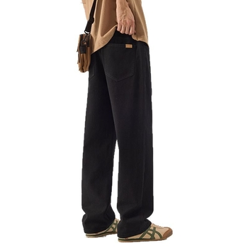 Pánske voľné nohavice z bavlny, stredný pás, zapínanie na gombík, voľný strih, rovné nohavice, 100% bavlna