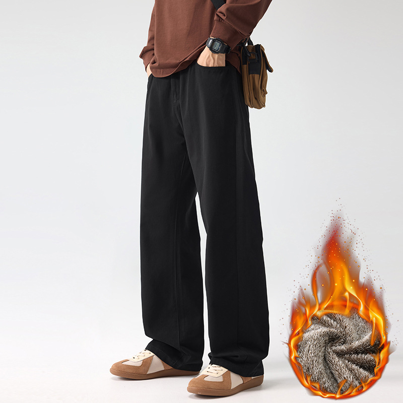 Pánske voľné nohavice z bavlny, stredný pás, zapínanie na gombík, voľný strih, rovné nohavice, 100% bavlna